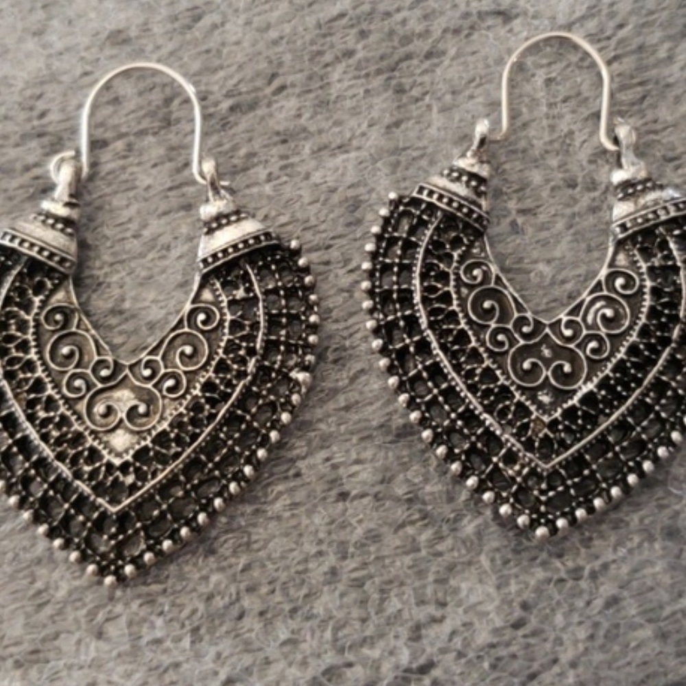 925 Sterling Silver vintage ethnic boho earrings - Picture 4 of 4